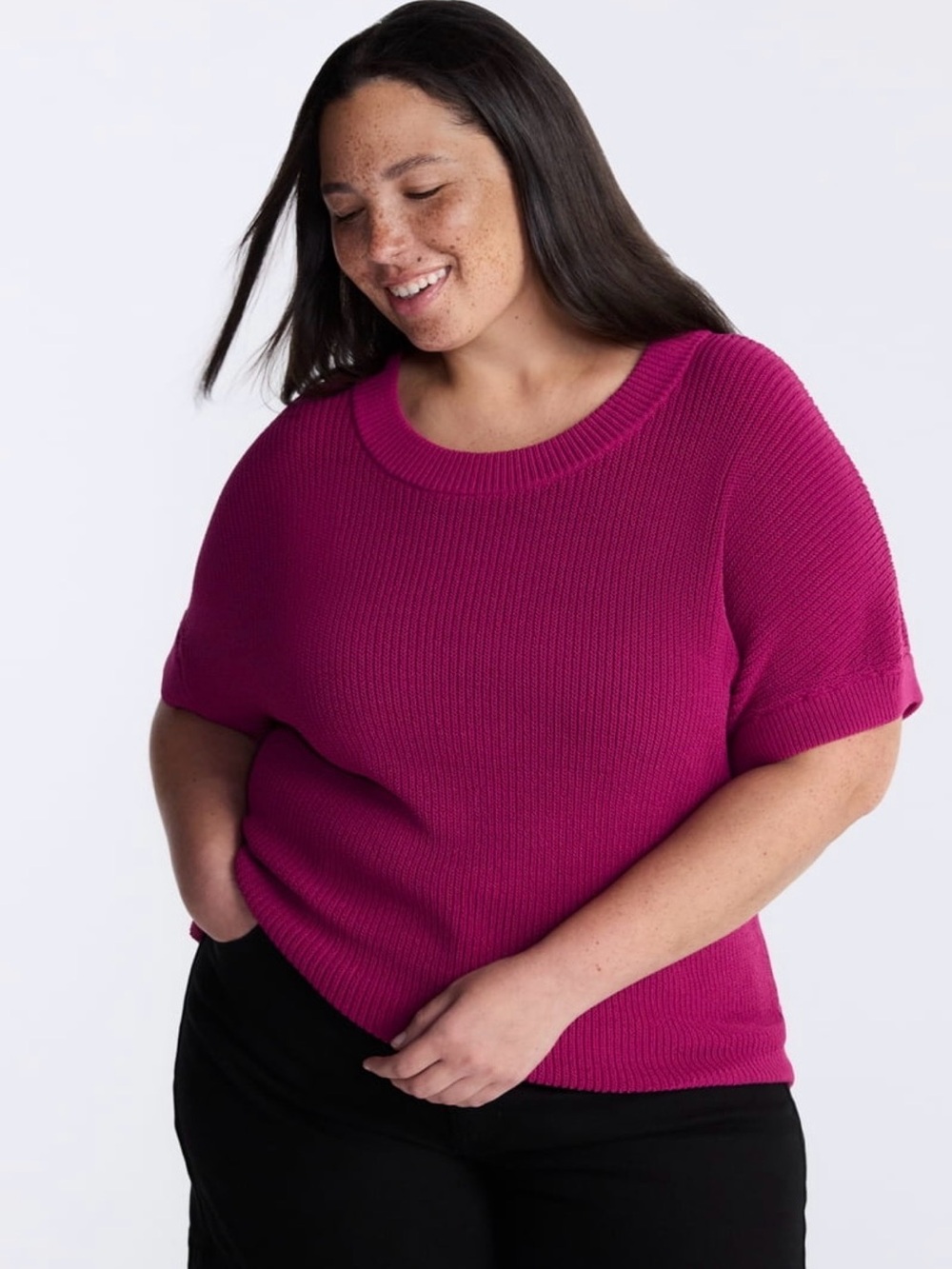 Terra & sky plus capsule crewneck sweater with short dolman sleeves